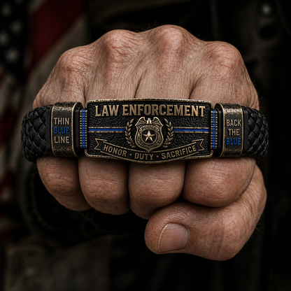👮 Police Officer Tribute Leather Bracelet – Honor • Duty • Sacrifice
