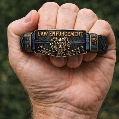 👮 Police Officer Tribute Leather Bracelet – Honor • Duty • Sacrifice
