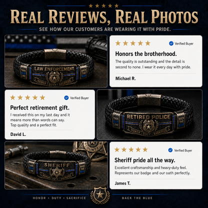 👮 Police Officer Tribute Leather Bracelet – Honor • Duty • Sacrifice