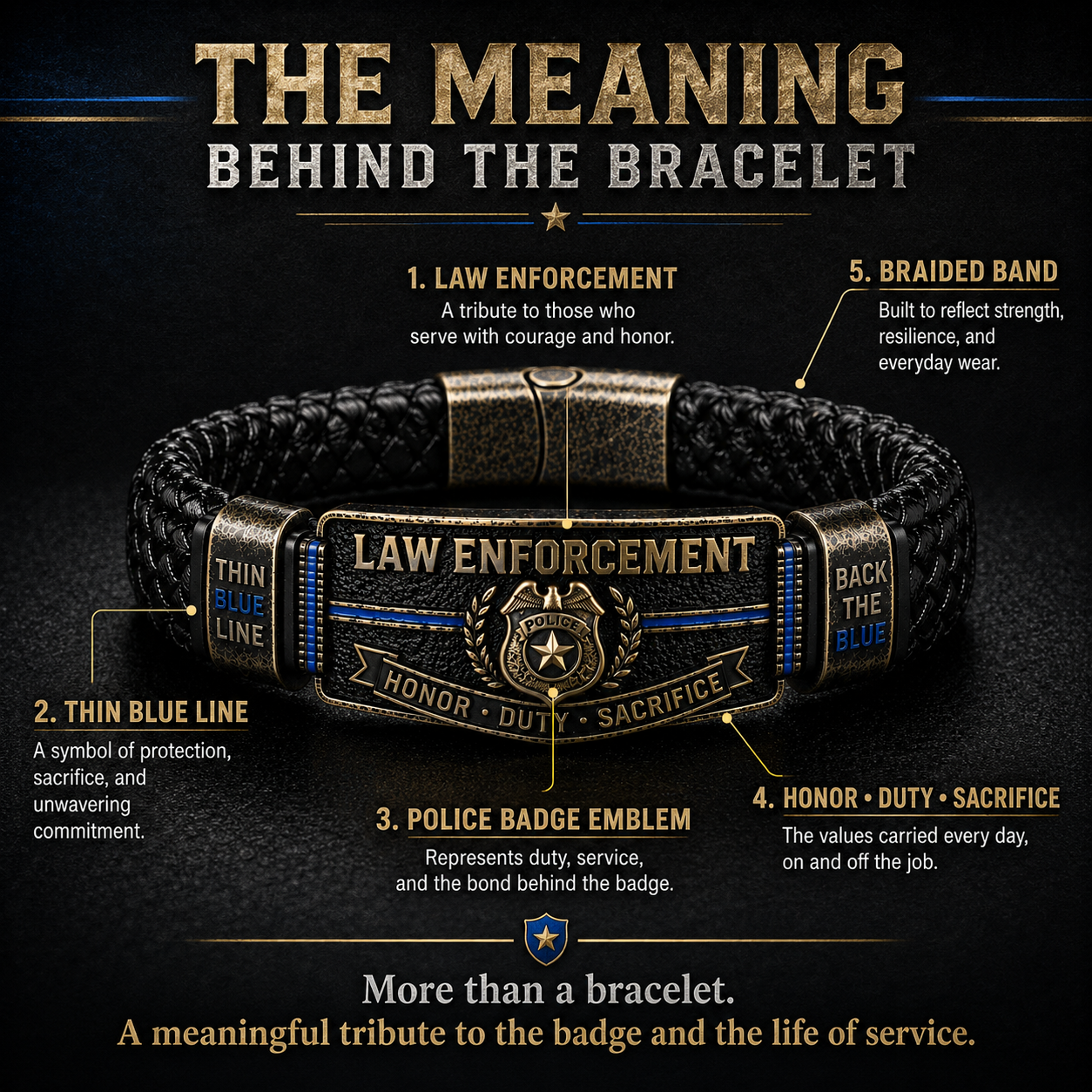 👮 Police Officer Tribute Leather Bracelet – Honor • Duty • Sacrifice
