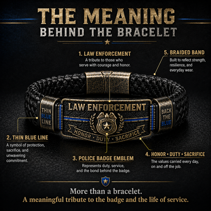 👮 Police Officer Tribute Leather Bracelet – Honor • Duty • Sacrifice