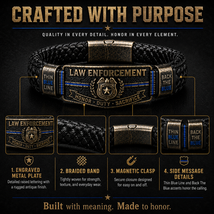 👮 Police Officer Tribute Leather Bracelet – Honor • Duty • Sacrifice