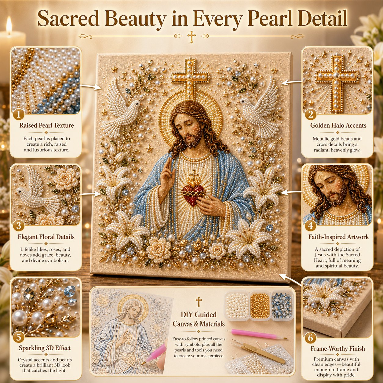 ✝️DIY Jesus Pearl Art Kit | 3D Pearl-Style Christian Artwork for Prayer Corners & Faith Gifts