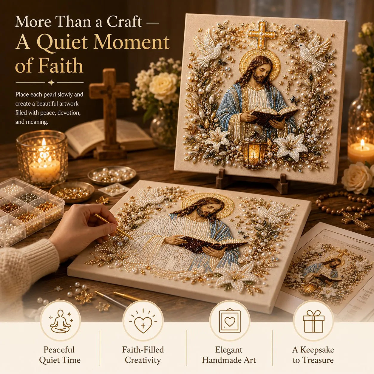 ✝️DIY Jesus Pearl Art Kit | 3D Pearl-Style Christian Artwork for Prayer Corners & Faith Gifts