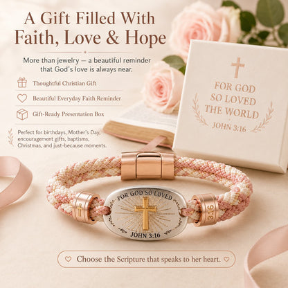 🔥 ✝️ Christian Scripture Faith Bracelet Collection | 6 Meaningful Bible Verse Designs with Raised Gold Cross & Magnetic Clasp   💗✨