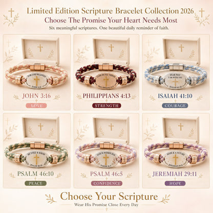 🔥 ✝️ Christian Scripture Faith Bracelet Collection | 6 Meaningful Bible Verse Designs with Raised Gold Cross & Magnetic Clasp   💗✨