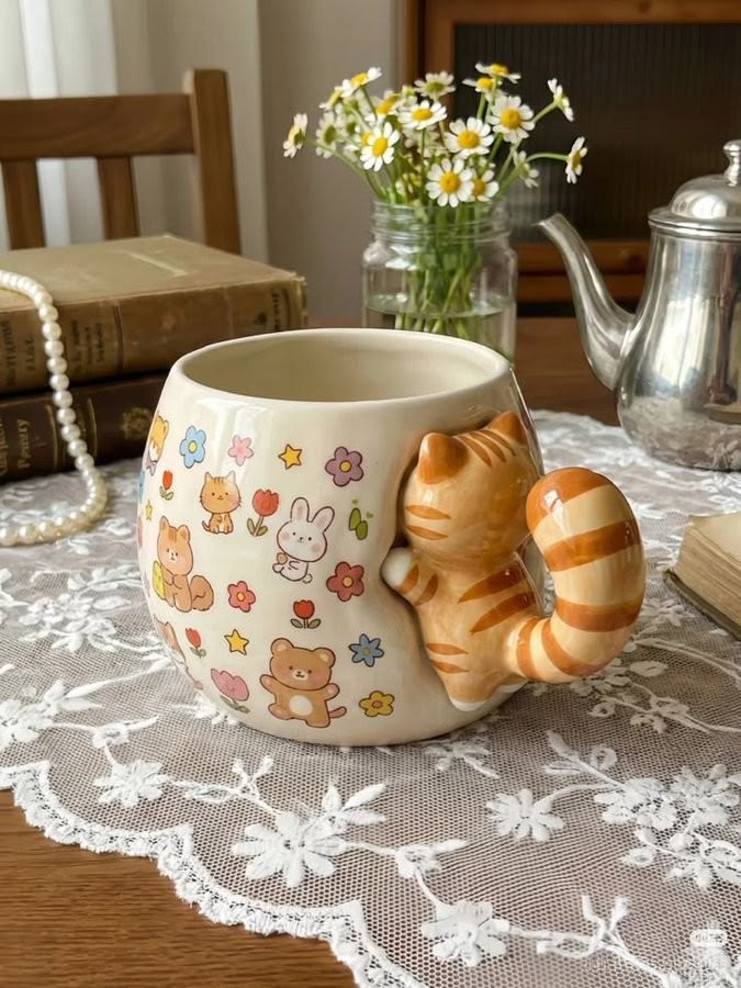 The "Hang In There" 3D Tabby Cat Mug 🐱☕ | Cute Animal Friends Ceramic Cup