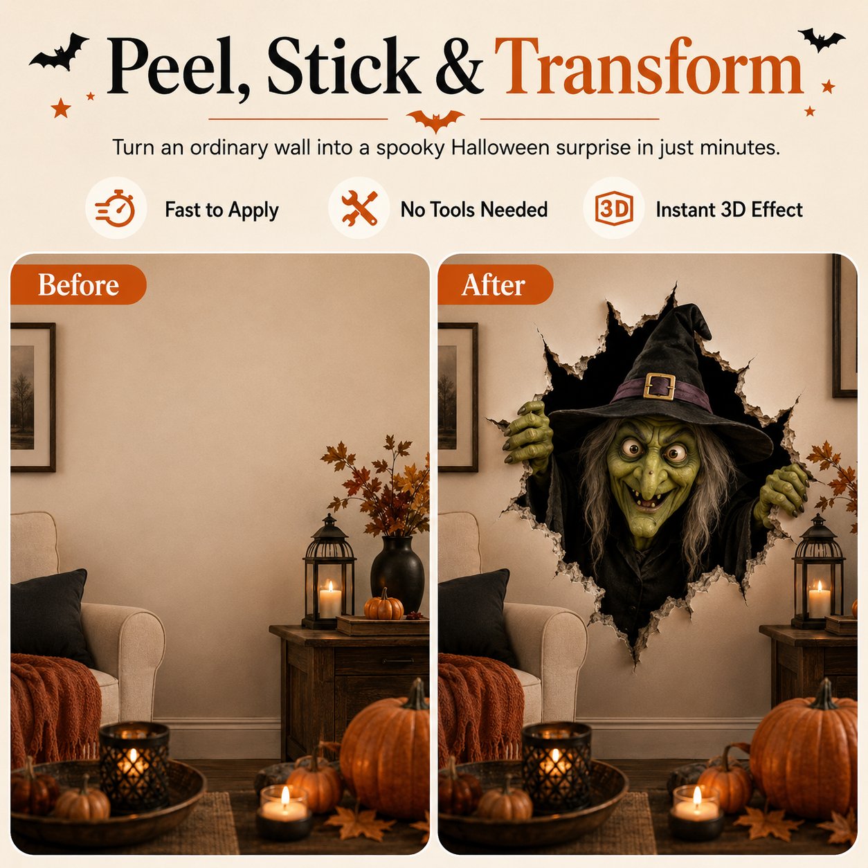 🔥 Last Day 50% OFF - Halloween Break-In 3D Wall Decals
