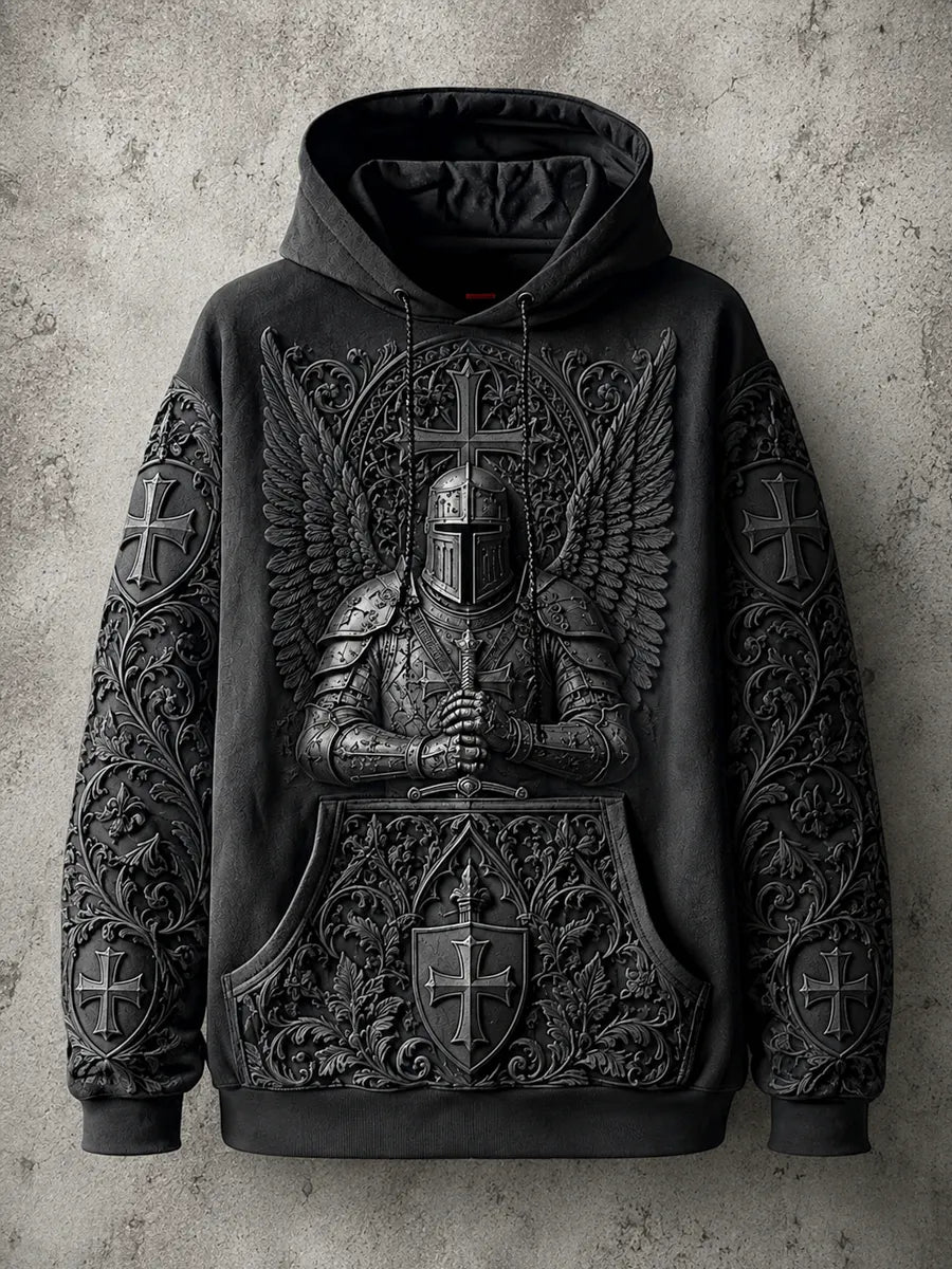 Men's Vintage Knights Templar Faith Print Casual Hoodie