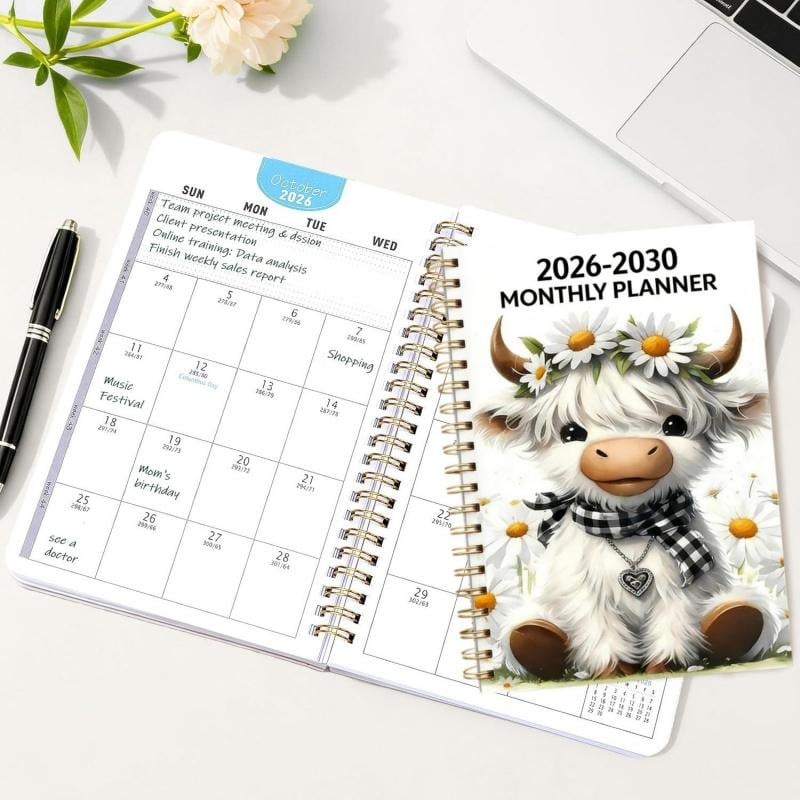 🐮 2026–2030 Highland Cow Monthly Planner 📚