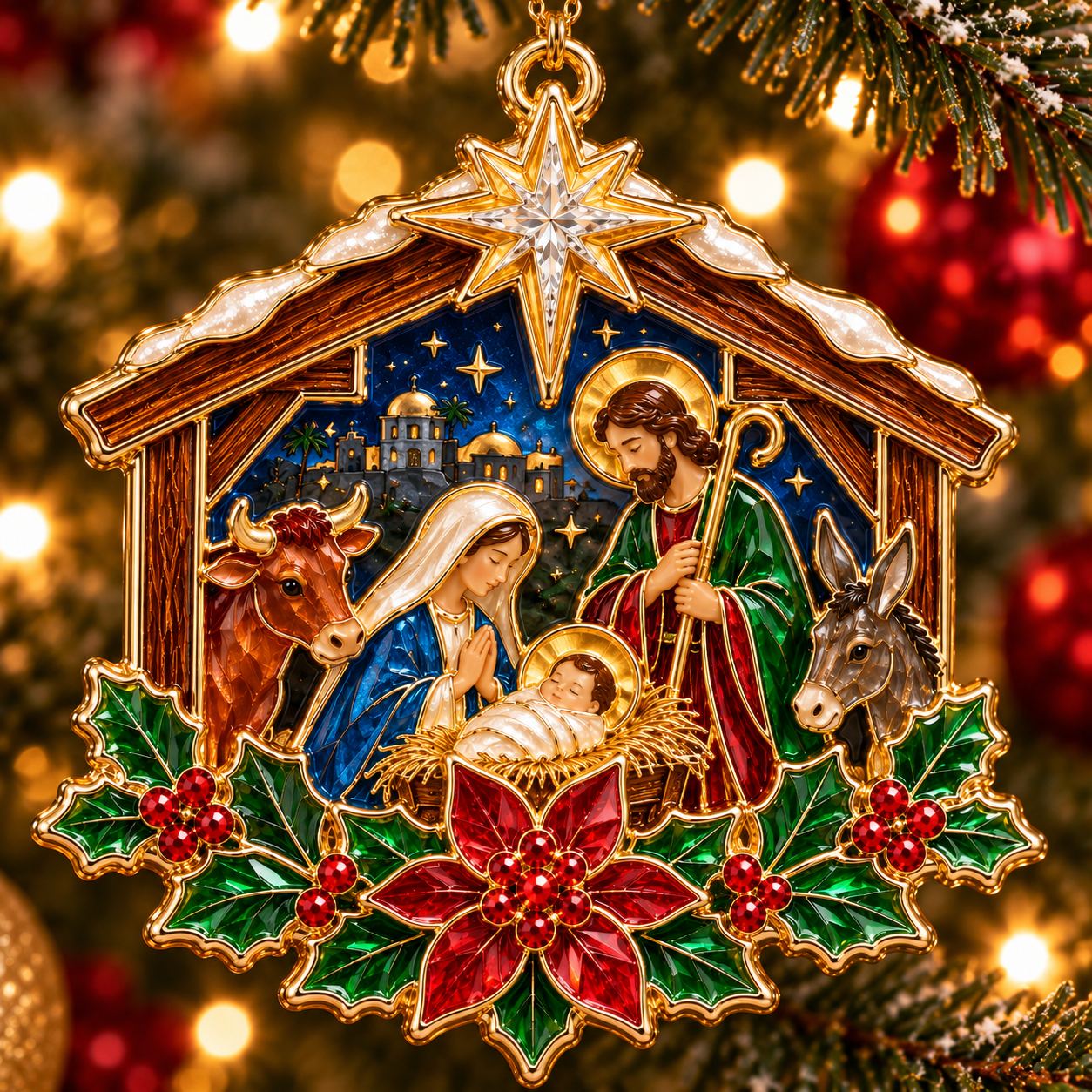 ✨🙏 Nativity Scene Stained Glass Style Ornament