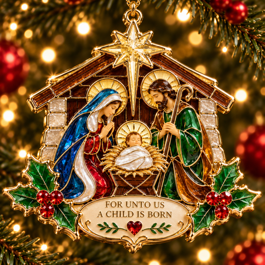 ✨🙏 Nativity Scene Stained Glass Style Ornament