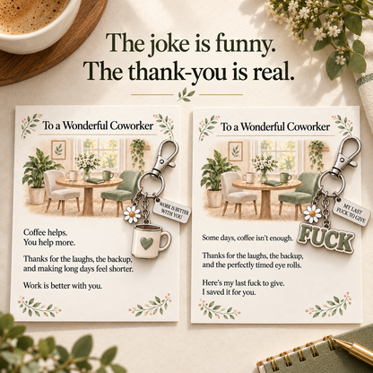 ☕ Coffee or Last Fuck? 😂 Coworker Keychains & Message Cards