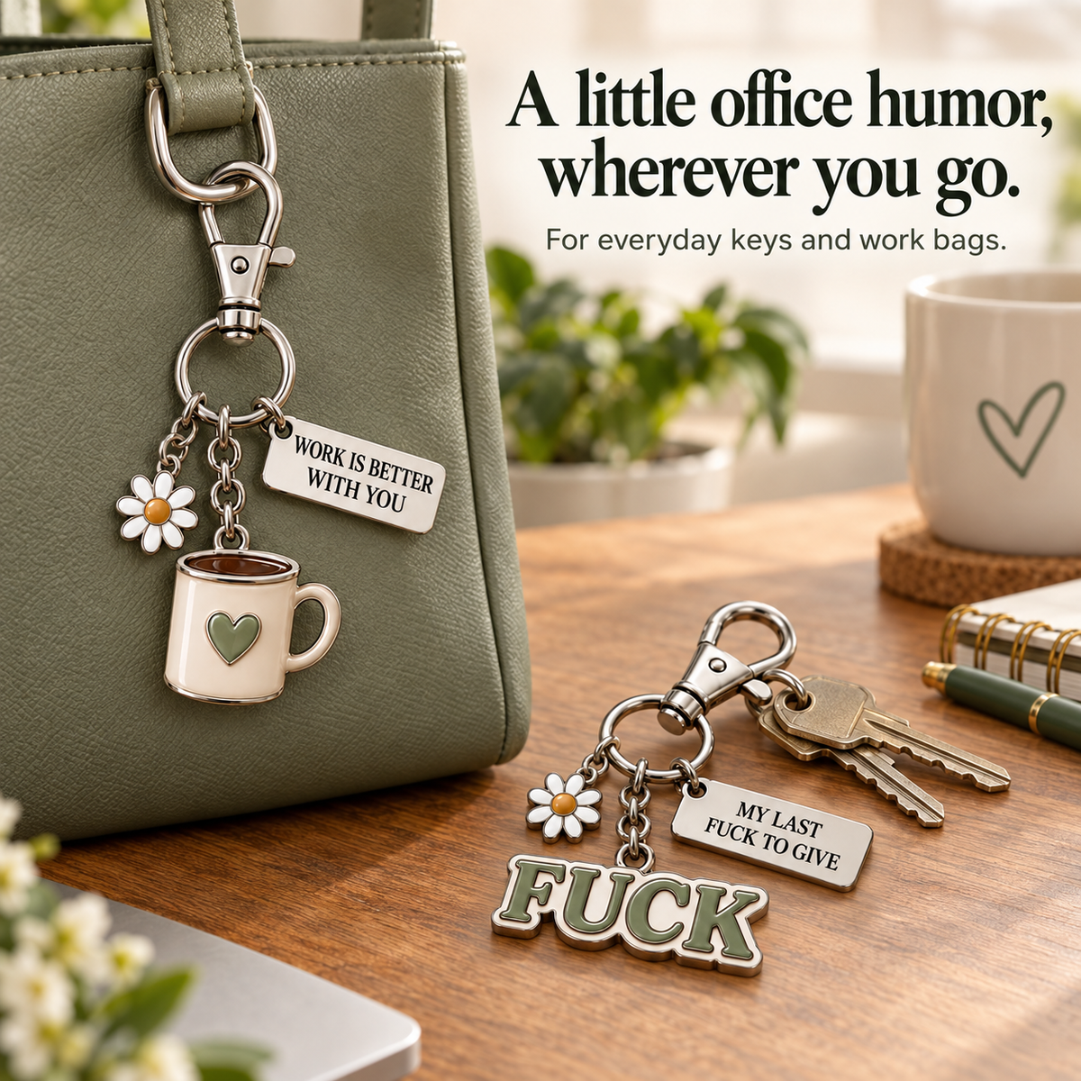 ☕ Coffee or Last Fuck? 😂 Coworker Keychains & Message Cards