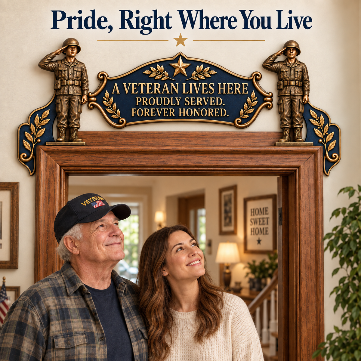 🎖️✨ "A Veteran Lives Here" – Proudly Served 3-Piece Door Frame Decor Set