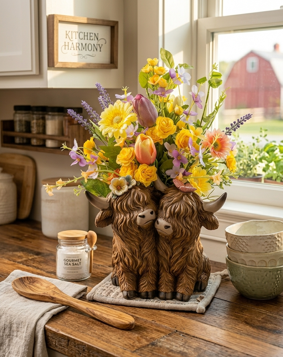 Highland Cow Planter: Rustic Charm Meets Farmhouse Joy