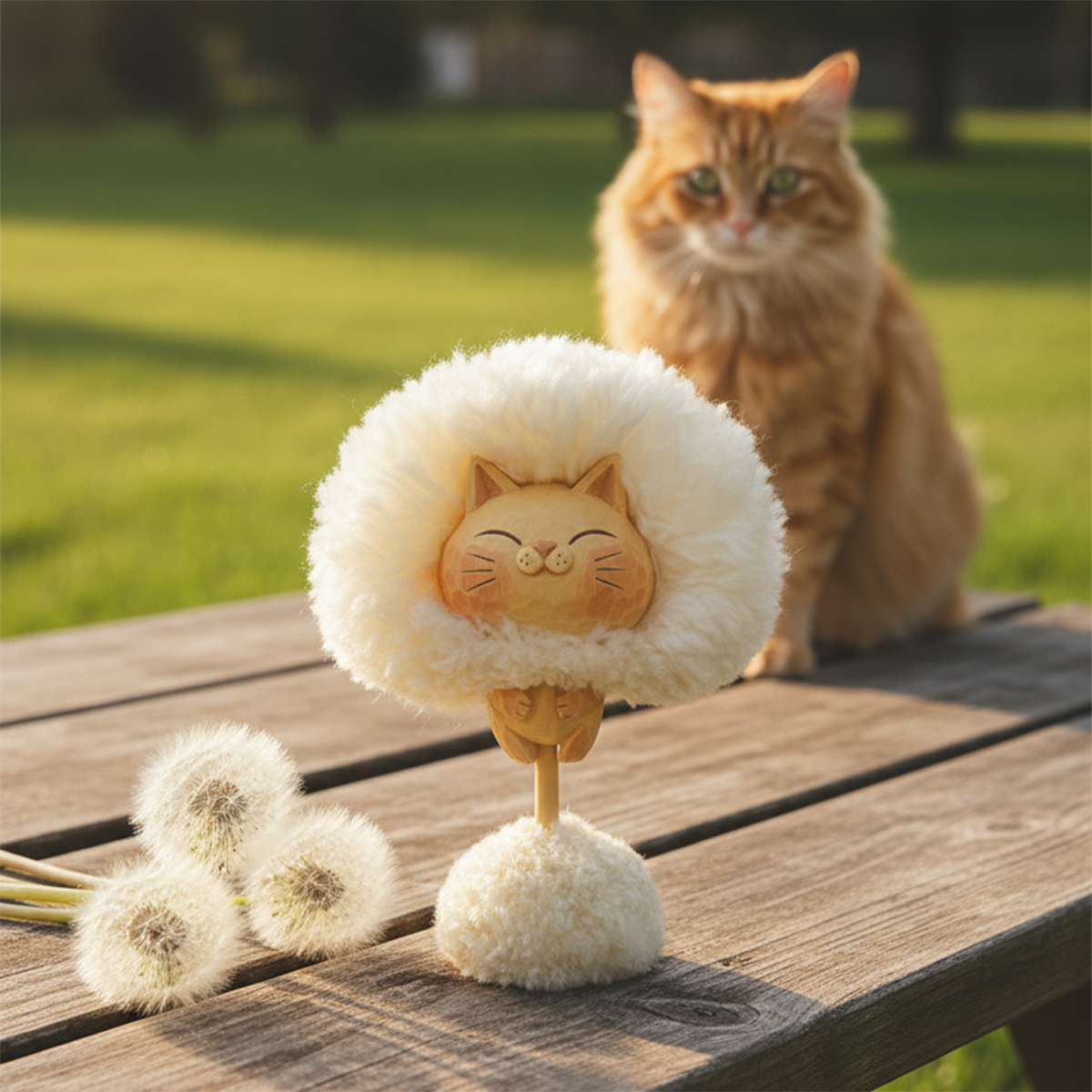 🔥Hot Sale 49%Off - 🐱The "Dandy-Cat" – Hand-Carved Zen Dandelion Figurine