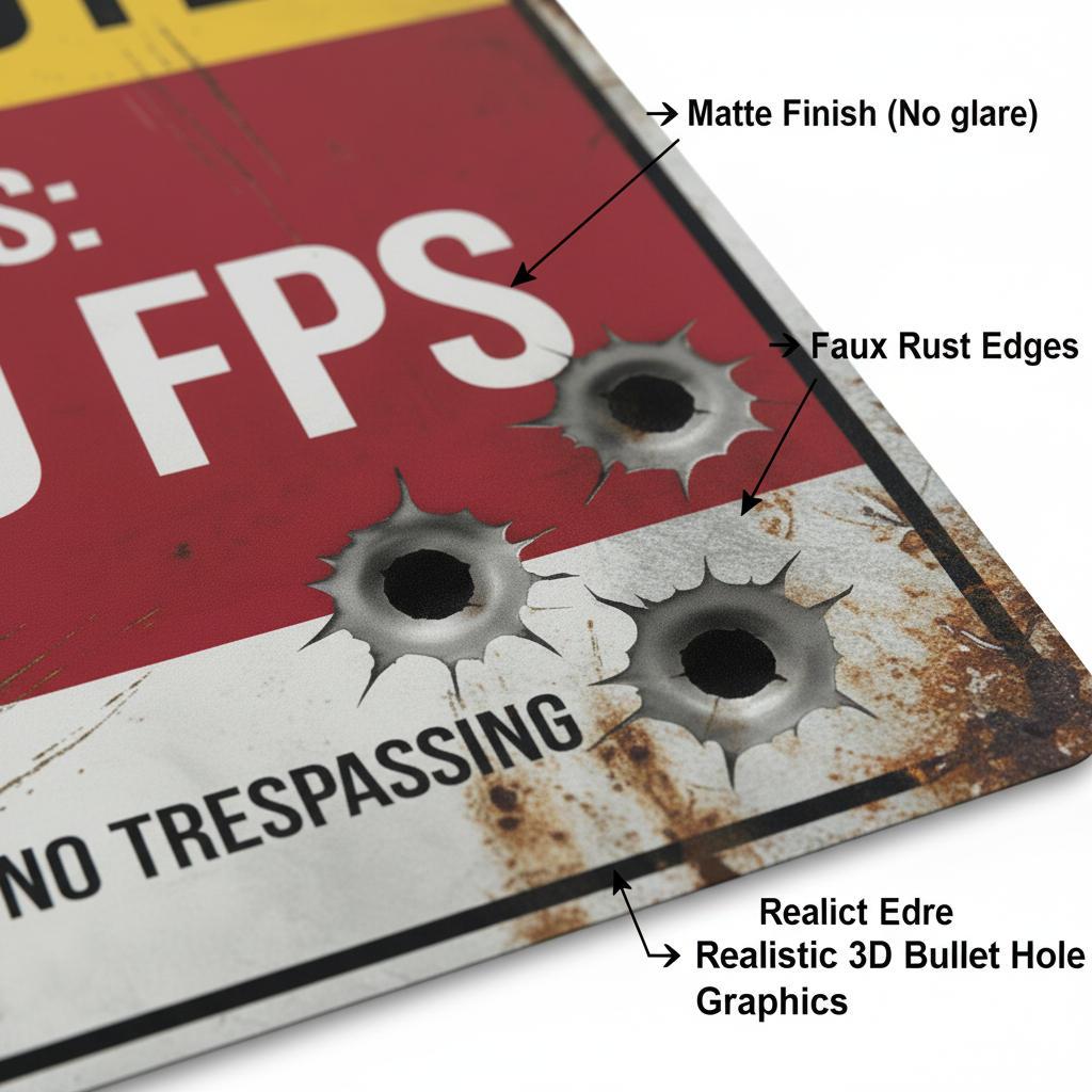 "The 1,200 FPS Warning" | Ultimate Response Time Metal Sign (Funny No Trespassing Sign)