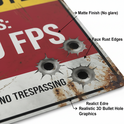 "The 1,200 FPS Warning" | Ultimate Response Time Metal Sign (Funny No Trespassing Sign)