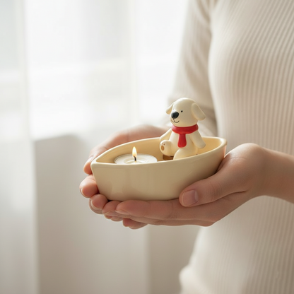 Cozy Companion Dog & Boat Ceramic Tealight Holder