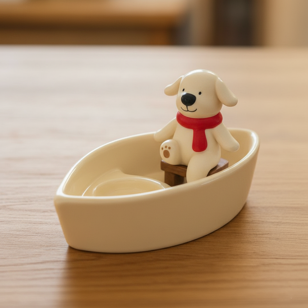 Cozy Companion Dog & Boat Ceramic Tealight Holder