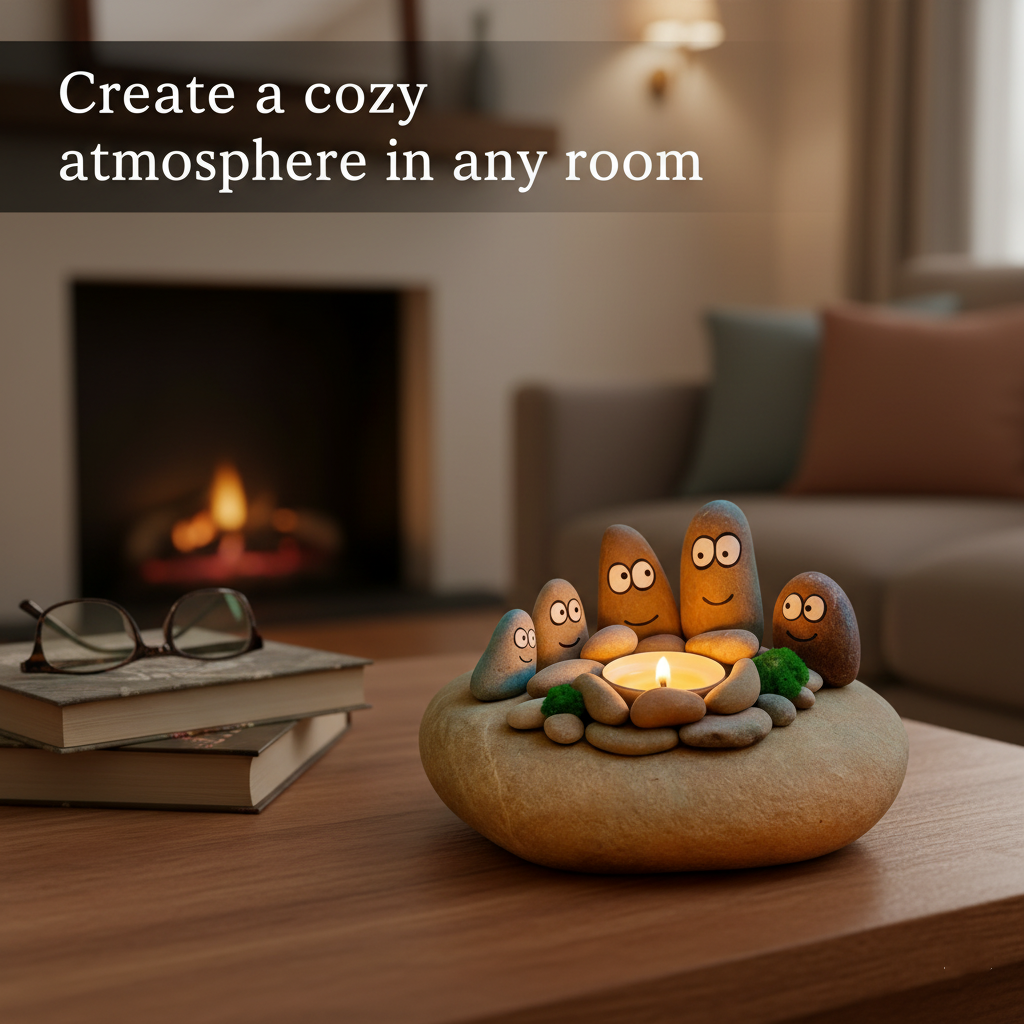 The "Pebble Family" Campfire Tealight Holder – Cozy Faux Stone Centerpiece