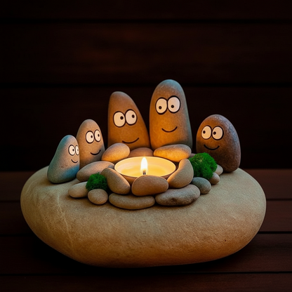 The "Pebble Family" Campfire Tealight Holder – Cozy Faux Stone Centerpiece
