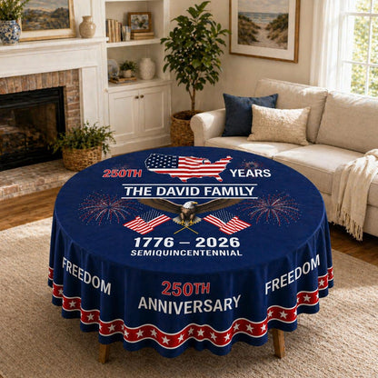 🇺🇸 Personalized 250th Anniversary Patriotic Round Tablecloth