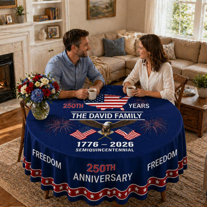 🇺🇸 Personalized 250th Anniversary Patriotic Round Tablecloth