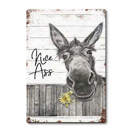 "Nice Ass" Funny Vintage Donkey Metal Sign – Rustic Bathroom & Bar Wall Decor