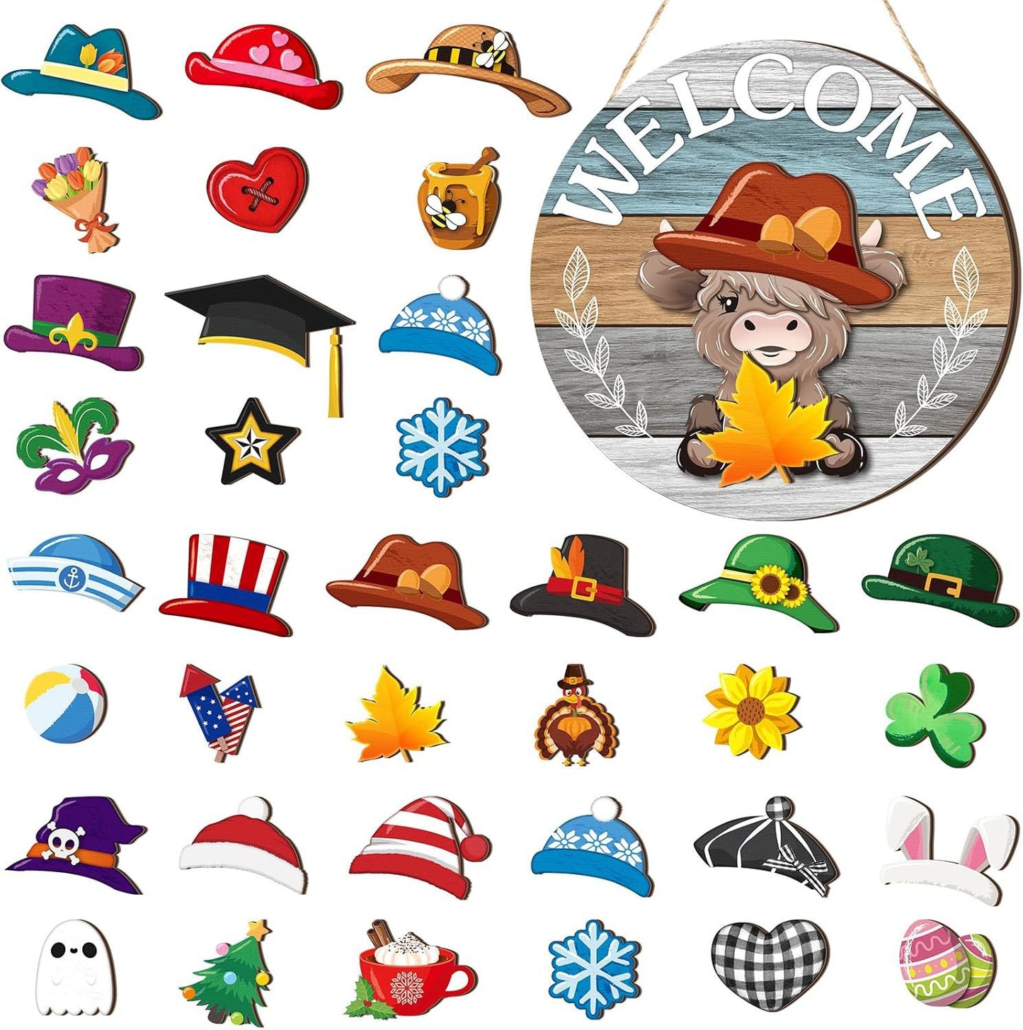 35pcs Interchangeable Welcome Sign Highland Cow Sign