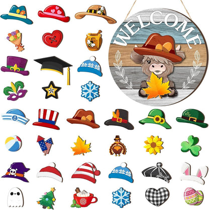 35pcs Interchangeable Welcome Sign Highland Cow Sign