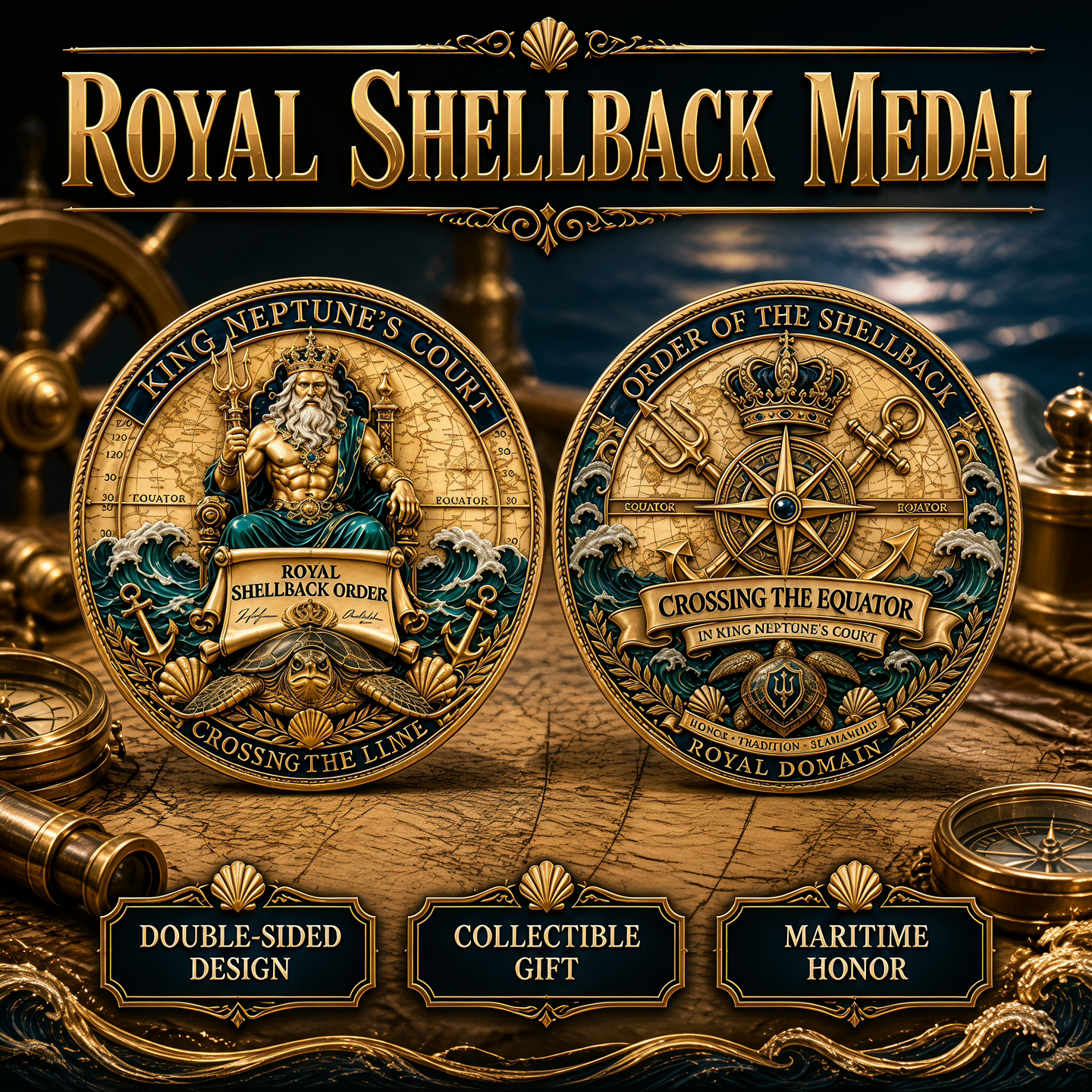 👑King Neptune’s Court – Crossing the Equator Commemorative Metal Medal