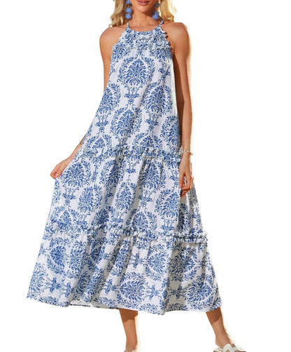 🔥Last Day Promotion-60% OFF💥Women's Boho Casual Summer Floral Halter Tiered Beach Dress
