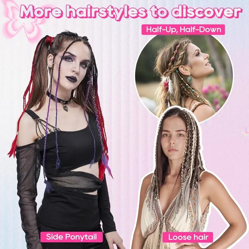 Boho Dreadlock Clip in Hair Extensions with Beads and Charms