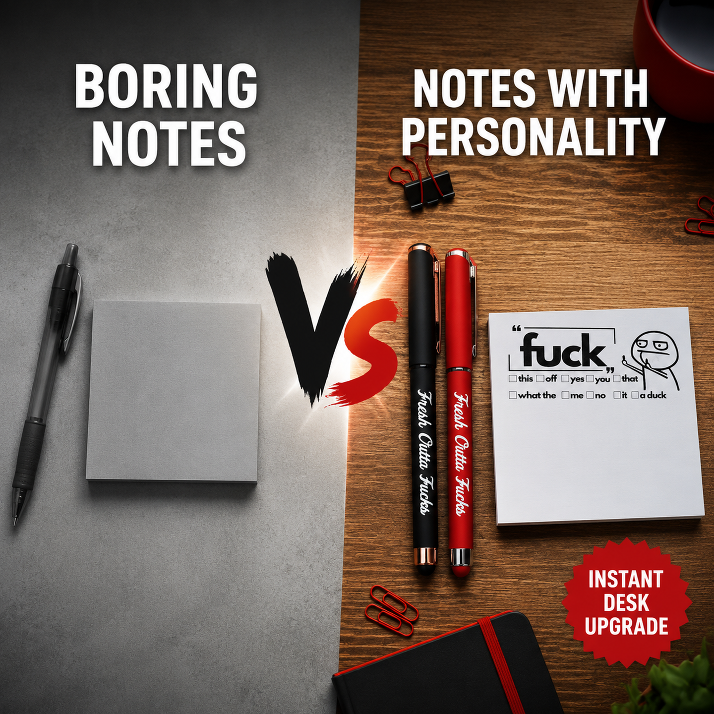 💥Last Day Promotion 49%OFF💝 The "Mental Breakdown" Office Survival Kit | Funny Sarcastic Sticky Notes &amp; "Fresh Outta Fucks" Pen Set