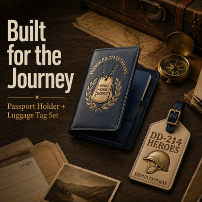 DD-214 Veterans Leather Passport Cover & Luggage Tag Set