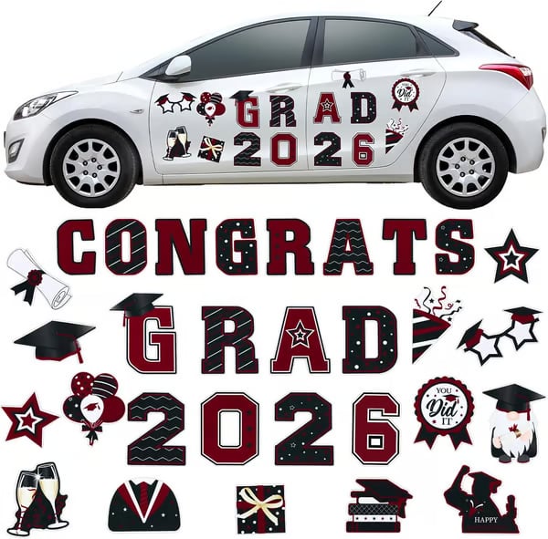 🎓 2026 Grad Car Magnets 🧲 – 30-Piece Set for Celebration Decor (Cars, Fridges & More)