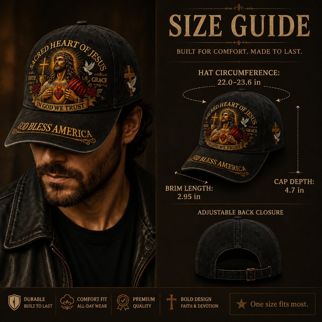 ✝️Sacred Heart Of Jesus Faith Cap🎁 Free Double-Sided Honor Coin With Every Cap Purchase
