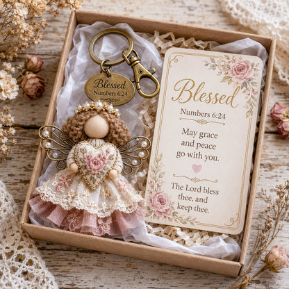 🔥Last Day 50% OFF -Faith Guardian Keychain Scripture Gift Set Collection | Layered Fabric Charm, Inspirational Scripture Card & Ready-to-Gift Box Included 💕