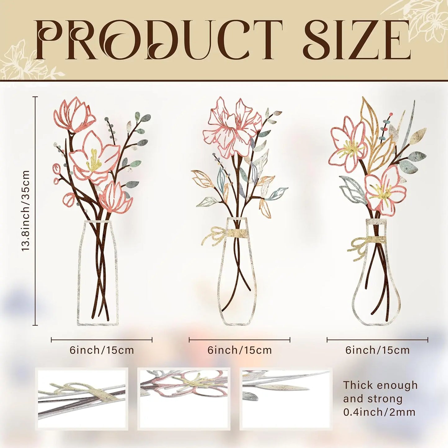 3 Pcs Metal Flowers Wall Art