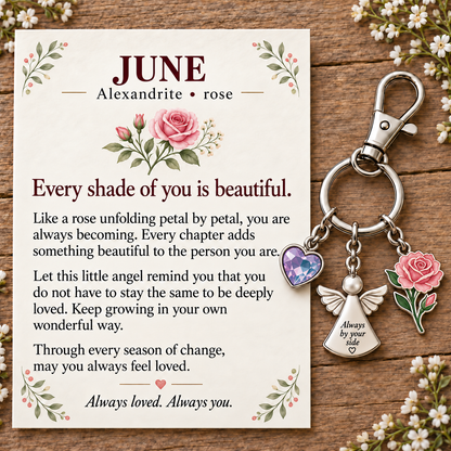 ⏳ Last Day 50% OFF —👼 Always By Your Side: Birth Month Angel & Flower Keychain + Keepsake Card 🌸