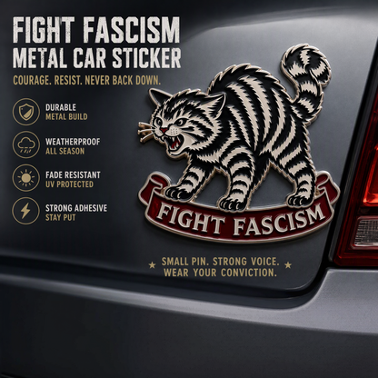 Fight Fascism Cat Car Emblem – Premium Enamel Badge for Car, Truck &Jeep