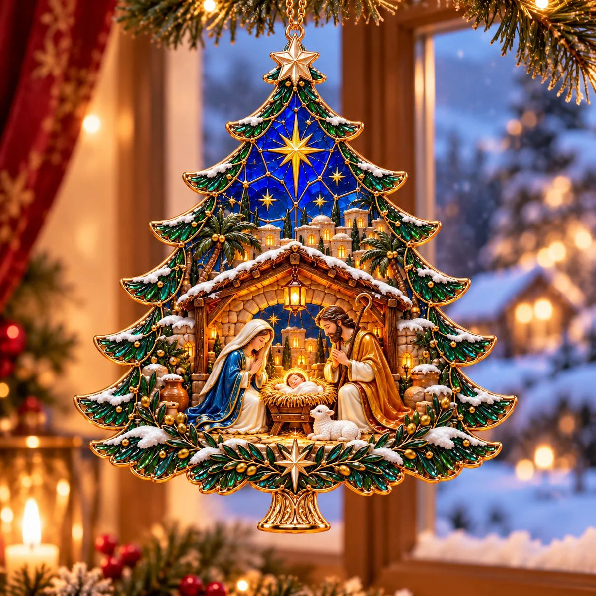 🎄✝️2026 Nativity Christmas Tree Ornament – ✨Stained Glass Holy Family Keepsake, Meaningful Faith Gift & Holiday Décor