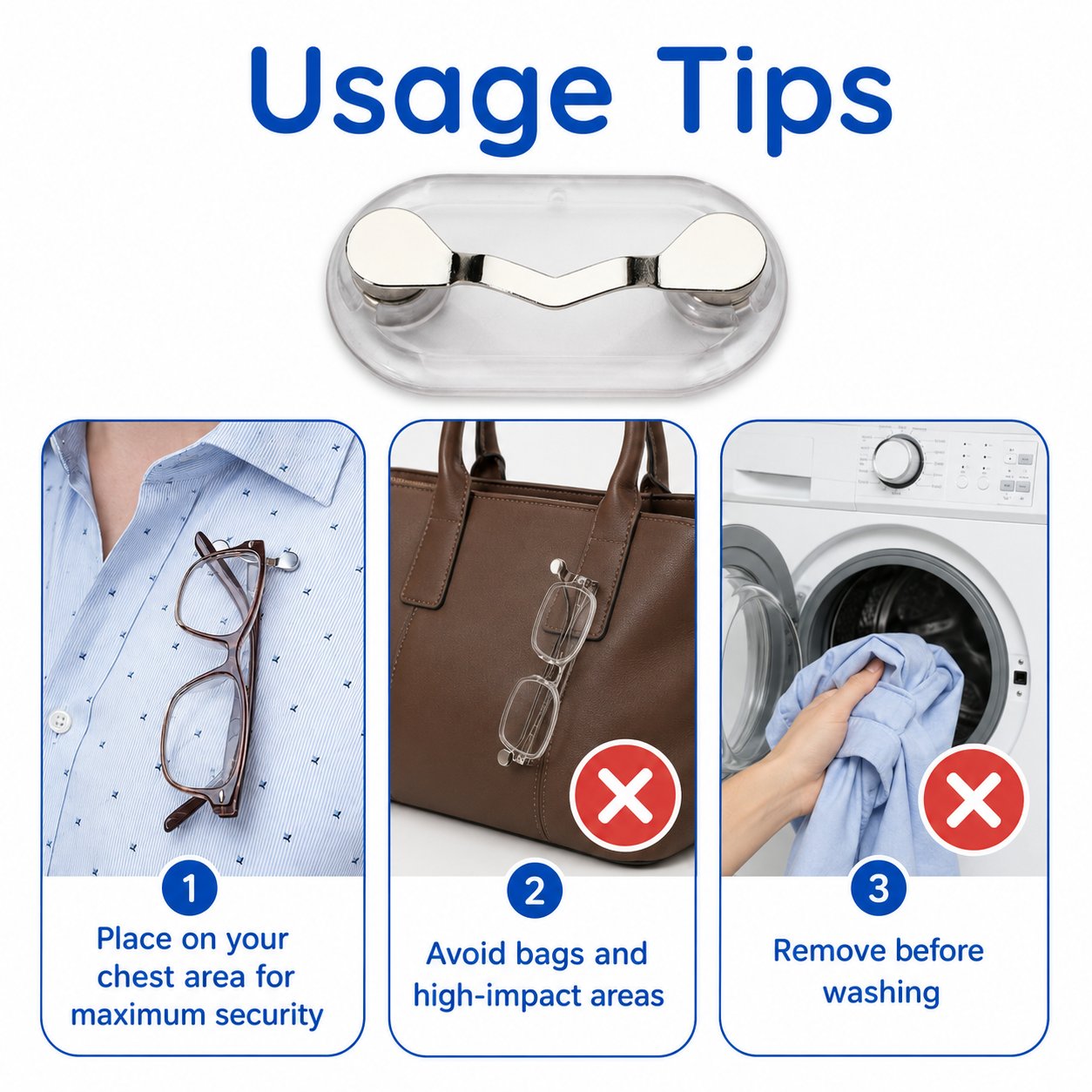 🧲 Magnetic Eyeglass Holder Clip, Universal Glasses Hanger for Readers, Blue Light Glasses & Sunglasses, No More Lost Eyewear