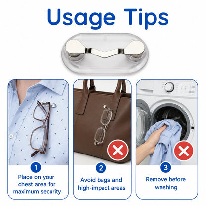 🧲 Magnetic Eyeglass Holder Clip, Universal Glasses Hanger for Readers, Blue Light Glasses & Sunglasses, No More Lost Eyewear