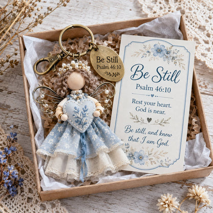 🔥Last Day 50% OFF -Faith Guardian Keychain Scripture Gift Set Collection | Layered Fabric Charm, Inspirational Scripture Card & Ready-to-Gift Box Included 💕