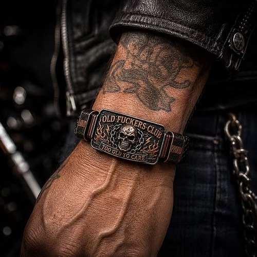 Old Fuckers Club Men’s Vintage Skull Flame Biker Braided Bracelet