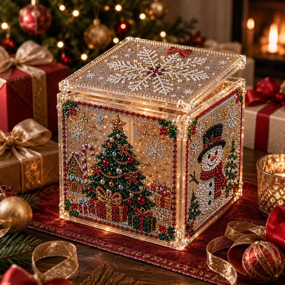✨ Sparkle Your Holidays! DIY Diamond Art Festive Cube Box (Decor & Storage in One!) 🎁