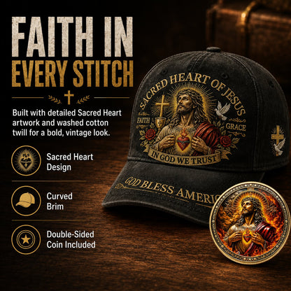 ✝️Sacred Heart Of Jesus Faith Cap🎁 Free Double-Sided Honor Coin With Every Cap Purchase